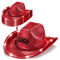 Cappello da Cowboy Occidentale con Paillettes Rosse Scintillanti per Feste e Travestimenti