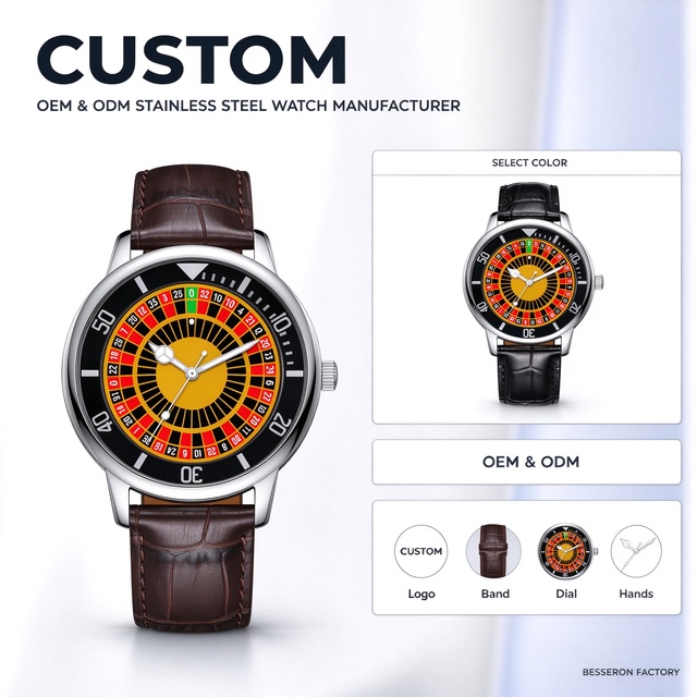 Roulette Dial Automatic Watch for Men 316L Stainless Steel Sapphire Crystal 41mm Automatic Mechanical Leather Strap OEM ODM