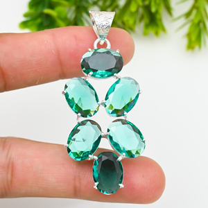 Green Apatite Gemstone <b>Silver</b> Plated Bohemian Fashion Pendant <b>Necklace</b> for <b>Women</b> Party & Engagement Jewelry - Product Image 4