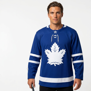 Toronto for Unisex Blue Ice Hockey Jersey Full Sleeve Crew Neck Heat-Transfer Printed Regular Fit Breathable Mesh - Product Image 1