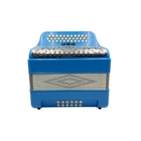 SEASOUND Accordéon professionnel en bois bleu profond 34 boutons 12 basses 3 registres avec grille argentée et boutons blancs JB3412C OEM Musical