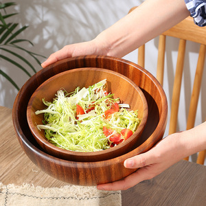 Bol en bois d'acacia de style japonais, bassine en bois, bol à pétrir en bois massif, grand bol à pâte, vaisselle en bois, saladier - Product Image 1