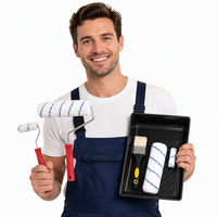 Kit de peinture mural et de sol pour la maison, comprenant un ensemble d'outils manuels, des rouleaux de peinture en microfibre et plastique de 4 et 9 pouces, un plateau et une boîte de rangement OEM