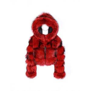 เสื้อโค้ทขนสุนัขจิ้งจอกมีฮู้ดสำหรับผู้หญิงเสื้อโค้ทขนสังเคราะห์สไตล์สั้นสำหรับฤดูหนาว - Product Image 5