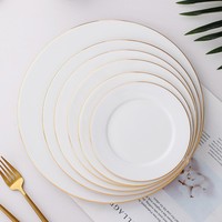 Services de vaisselle en porcelaine à bord doré, réutilisables, compatibles lave-vaisselle, vaisselle de luxe pour la maison et la restauration