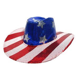 Festa dell'indipendenza americana festa nazionale cappello con bandiera da Cowboy per <span class=keywords><strong>Amazon</strong></span> rosso bianco paillettes a strisce in rilievo pentagramma estivo - Product Image 5