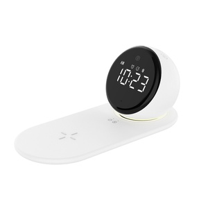Chargeur sans fil intelligent 4-en-1 15W, haut-parleur Bluetooth, veilleuse LED à bruit blanc, réveil numérique tout-en-un, blanc - Matériau PC - Product Image 2