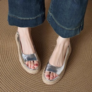 Women's Summer Outdoor One-Strap Sandals Straw Woven Round Peep Toe Platform Thick Sole Elevated 2025 New Style for <b>Dresses</b> - Product Image 1