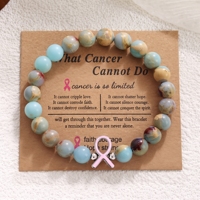 Bracelet de charme en gros avec ruban rose de sensibilisation au cancer du sein, perles en pierre naturelle et carte, bijoux