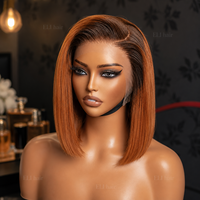 Perruques Courtes Bob Lisses et Soyeuses en Cheveux Humains 100% Naturels, Ombré Gingembre, Coupe Droite, Sans Colle, Lace Front 5x7 13x4, Tailles 8, 10, 12 Pouces