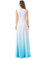 Nouvelle robe de déesse grecque sans manches bleu dégradé, costume de cosplay d'Halloween, costume de scène pour femme