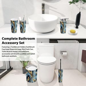 ชุดอุปกรณ์ห้องน้ำหรูหราสไตล์โบฮีเมียน6ชิ้นลายหินอ่อนแนวนามธรรมไร้รอยต่อสีเงินสีทองสีเทาสีฟ้าสีดำสำหรับตกแต่งบ้าน - Product Image 4