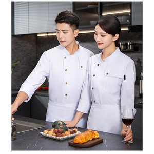 Salopette de chef <span class=keywords><strong>professionnel</strong></span> à manches longues unisexe, uniformes de restaurant tissés, vêtements de restaurant à la mode - Product Image 3