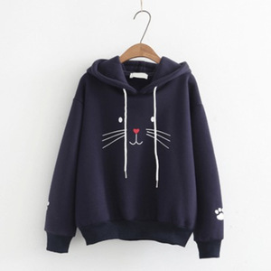 Korean Style Cat Print Hooded <b>Sweatshirt</b> Women <b>Long</b> Sleeve Thickened Cartoon Design Autumn Wear - Product Image 2