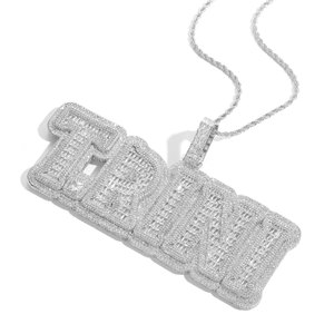 Kích Thước Lớn Tùy Chỉnh Hiphop Mặt Dây Chuyền Vuông CZ Thư Mặt Dây Chuyền Vòng Cổ Tự Làm Tên Vòng Cổ Chắp Vá Kết Hợp Thư Mặt Dây Chuyền Vài - Product Image 2