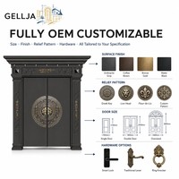 Porte d'entrée double en acier inoxydable de luxe GELLJA avec médaillon en bronze, certifiée CE pour villa