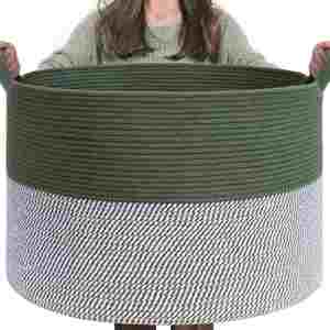 Large Laundry <b>Basket</b> Nursery Hamper 90L Cotton Rope <b>Woven</b> <b>Basket</b> for Blankets Toys Clothes - Product Image 1