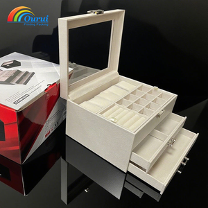 Multi-layer Jewelry & Watch Organizer with Drawers,Desktop Multi-functional Jewelry and Watch Display Organizer with <b>Window</b> - Product Image 3