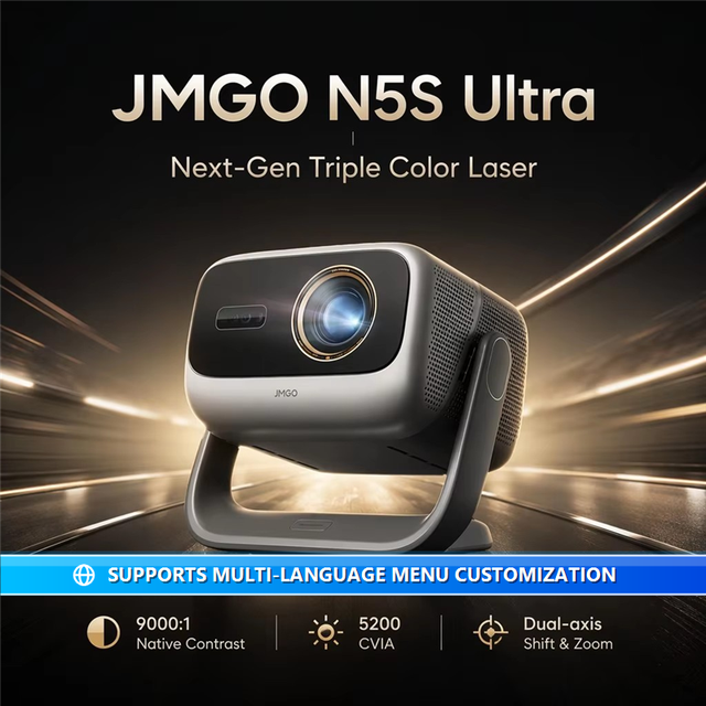 New JMGO 4K Triple Color Laser Projector N5S Ultra 0.47 Dmd 5200 Cvia Optical Zoom Dual Axis Lens Shift Home Cinema Wholesale