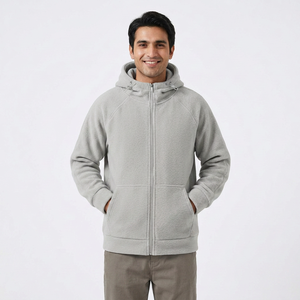 Sudaderas con cremallera de felpa gruesa personalizables para hombre para otoño e invierno, ropa de trabajo de ganchillo sólida, opciones de bordado de logotipo - Product Image 1
