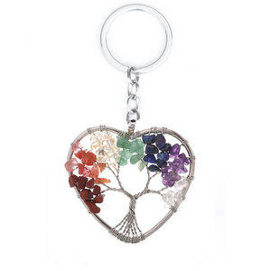 Nouveauté - Porte-clés en <span class=keywords><strong>pierre</strong></span> de cristal <span class=keywords><strong>naturelle</strong></span> - <span class=keywords><strong>7</strong></span> <span class=keywords><strong>chakras</strong></span> - Arbre de vie - Porte-clés rond - Porte-clés pour femmes - Accessoires pour sacs et voitures - Product Image 5