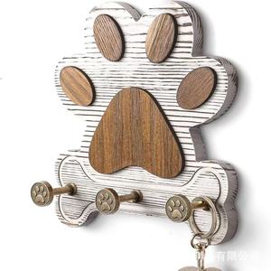 <b>Wooden</b> Dog Paw Wall Mount Key Rack With Hooks For Entryway Living Room Storage <b>Rustic</b> Style - Product Image 1