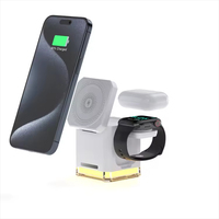 Pengisi Daya Nirkabel 3 in 1 15W, Dudukan Pengisian Cepat Universal, Magnetik, Dapat Dilipat, untuk Earphone, Jam Tangan, dan Ponsel