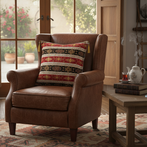 Black - Red <b>Small</b> Kilim Motives Designed Turkish Chenille Fabric <b>Cushion</b> Cover Pillow - Product Image 3