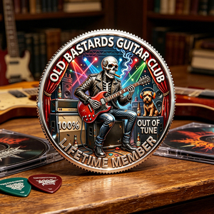 En gros, Pièces de collection commémoratives plaquées métal du Club de Guitare Old Bastards, Pièces de défi de guitariste à motif squelette rond, Cadeaux amusants - Product Image 5