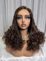 Pelucas de Cabello Humano con Cierre de Encaje 5x5, Onduladas y Rizadas, sin Pegamento, Color Rubio SDD P # 4/27 Virgen Birmana Brasileña Peruana