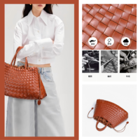 Nova Bolsa Cesta de Vegetais Francesa Artesanal Personalizável e Elegante, Retrô Artística Versátil com Zíper e Cordão