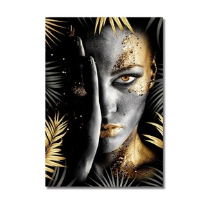 Affiche murale Art déco moderne : Portrait de <span class=keywords><strong>femme</strong></span> africaine maquillée en noir et or sur toile, décoration pour salon et maison - Product Image 6