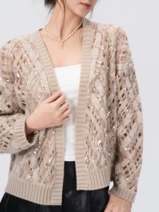 Cardigan tricoté brodé pour femme avec broderie en corde <span class=keywords><strong>Pull</strong></span> en <span class=keywords><strong>crochet</strong></span> à paillettes en dentelle évidée - Product Image 5