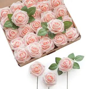 Toptan gül korunmuş çiçek 25 adet gerçek dokunmatik dekoratif ipek çiçekler yapay güller DIY düğün buketleri düzenlemeleri için