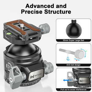 WEYLLAN KH55 Soporte de Cabezal Esférico de 55mm para Trípode de Alta Resistencia, Riel Mlok, Placa Arca Swiss Q.R., Soporte de Cabezal de Cámara Metálico de Perfil Bajo L95 - Product Image 5