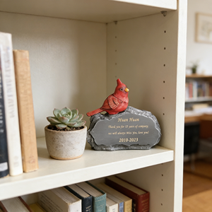 Plaque commémorative pour animaux de compagnie en résine personnalisable - Nom/date/citation gravable, design oiseau rouge et pierre, idéal pour marquage de <span class=keywords><strong>jardin</strong></span> - Product Image 4