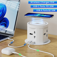 Enchufe de escritorio retráctil con orificio de 120 mm, cargador inalámbrico de 15 W, USB-C PD de 20 W y 4 tomas de corriente ocultas