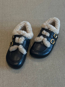 Genuine Leather Retro Round Toe Women Birk enstock Shoes Fleece Lined Warm Thick Sole Height Increasing Winter Footwear - Product Image 6