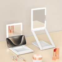 Miroir de courtoisie pliable sur table, personnalisable, rechargeable, avec éclairage LED, grossissement et fonction de pliage