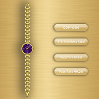 Montre à quartz élégante et simple pour femme, avec cristal saphir, aiguilles colorées, bracelet à maillons en chevrons, matériau de qualité 316, style professionnel