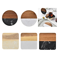 Entrepôt USA - Vente Flash : Sous-verres SKYJOY personnalisés en marbre et bois d'acacia, noir/blanc, 10x10cm, luxe, écologiques, en stock