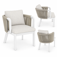 Ensemble de salle à manger d'extérieur moderne en aluminium, 7 pièces, table de patio en corde tressée et 6 chaises pour jardin, hôtel, complexe hôtelier