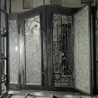Portes d'entrée principales de luxe Porte en fer forgé à double entrée Porte d'entrée extérieure en métal de sécurité pour villa