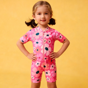 OEKO TEX Traje de baño personalizado para niñas Niños Traje de baño de una pieza para bebés Ropa de playa de manga corta UPF50 + Protección solar Sunsuit - Product Image 1