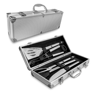 Cadeaux pour oncles et neveux : Kit d'accessoires de barbecue robustes pour jardin, ustensiles de grillade en acier inoxydable épais avec manches en bois - Product Image 1