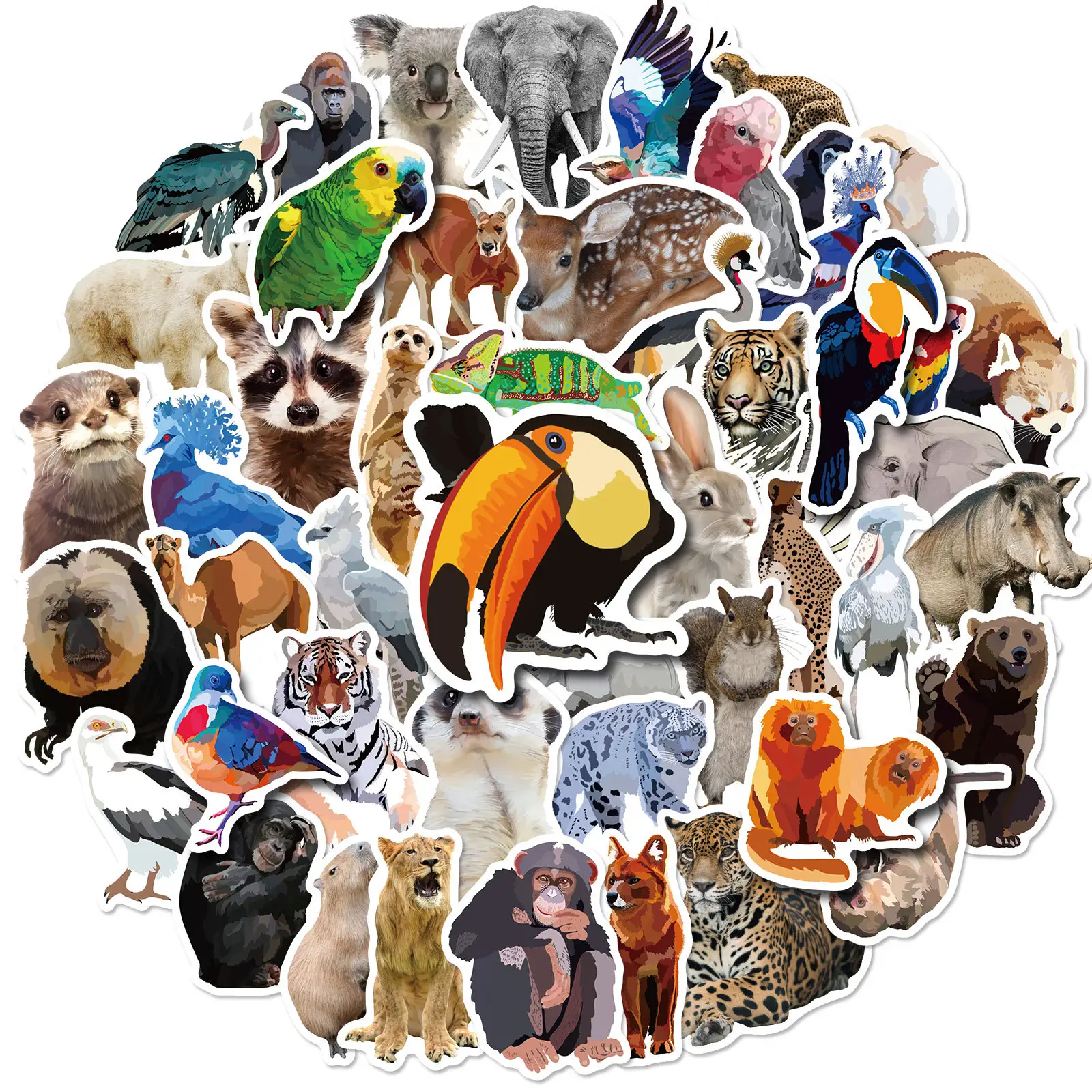 50 pcs animal monkey parrot elephant lion stickers children's room home wall decoration graffiti animal stickers