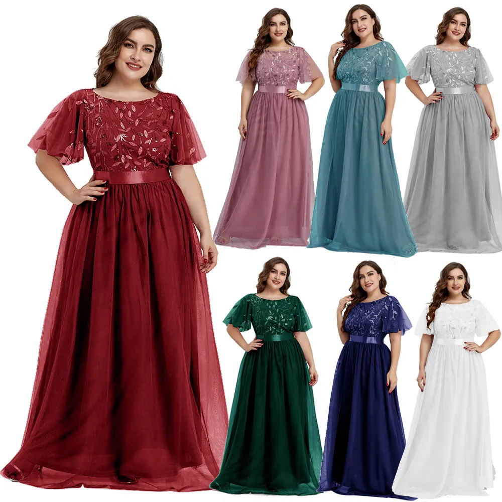 Hot Selling Plus Size Women's Dress Embroidered Tulle A-line Wedding Dress Women's Elegant Sequin Evening Dress