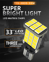 Nouvelles ampoules LED T15 T16 921 pour feux de recul nocturnes, 620LM 5.5W 6000K Blanc Canbus Sans Erreur 33LED 2835SMD Plug-and-Play