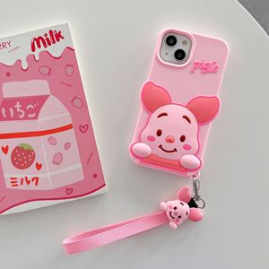 Funda de teléfono de silicona líquida original para chicas, diseño de cerdito rosa, suave, para realme <span class=keywords><strong>5</strong></span> pro con cadena - Product Image 1