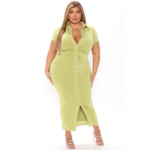 Robe longue moulante décontractée et sexy pour femme, froncée à boutons sur le devant, qualité supérieure, fabrication OEM - Product Image 1